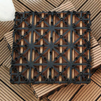 12" X 12" PVC 6-Slat Square Patio Tiles Snap Fit Installation Outdoor Floor Tiles