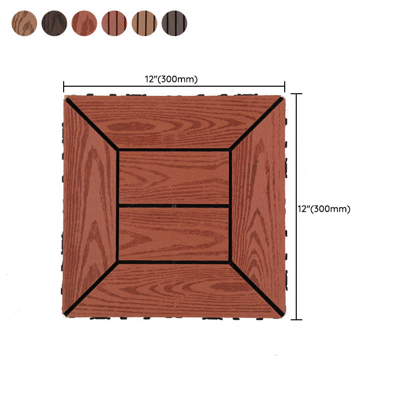 12" X 12" PVC 6-Slat Square Patio Tiles Snap Fit Installation Outdoor Floor Tiles