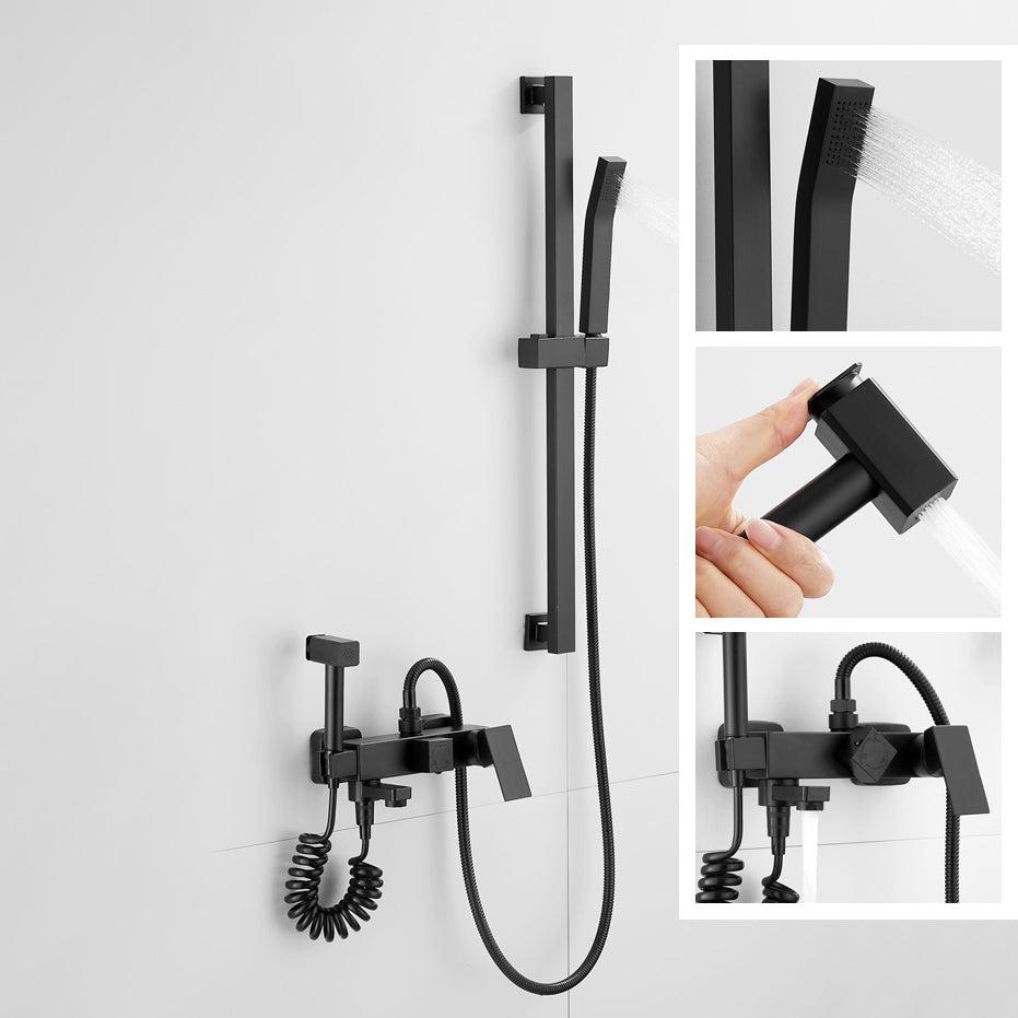 Black Wall-Mounted Shower Head Combo Modern Metal Shower System