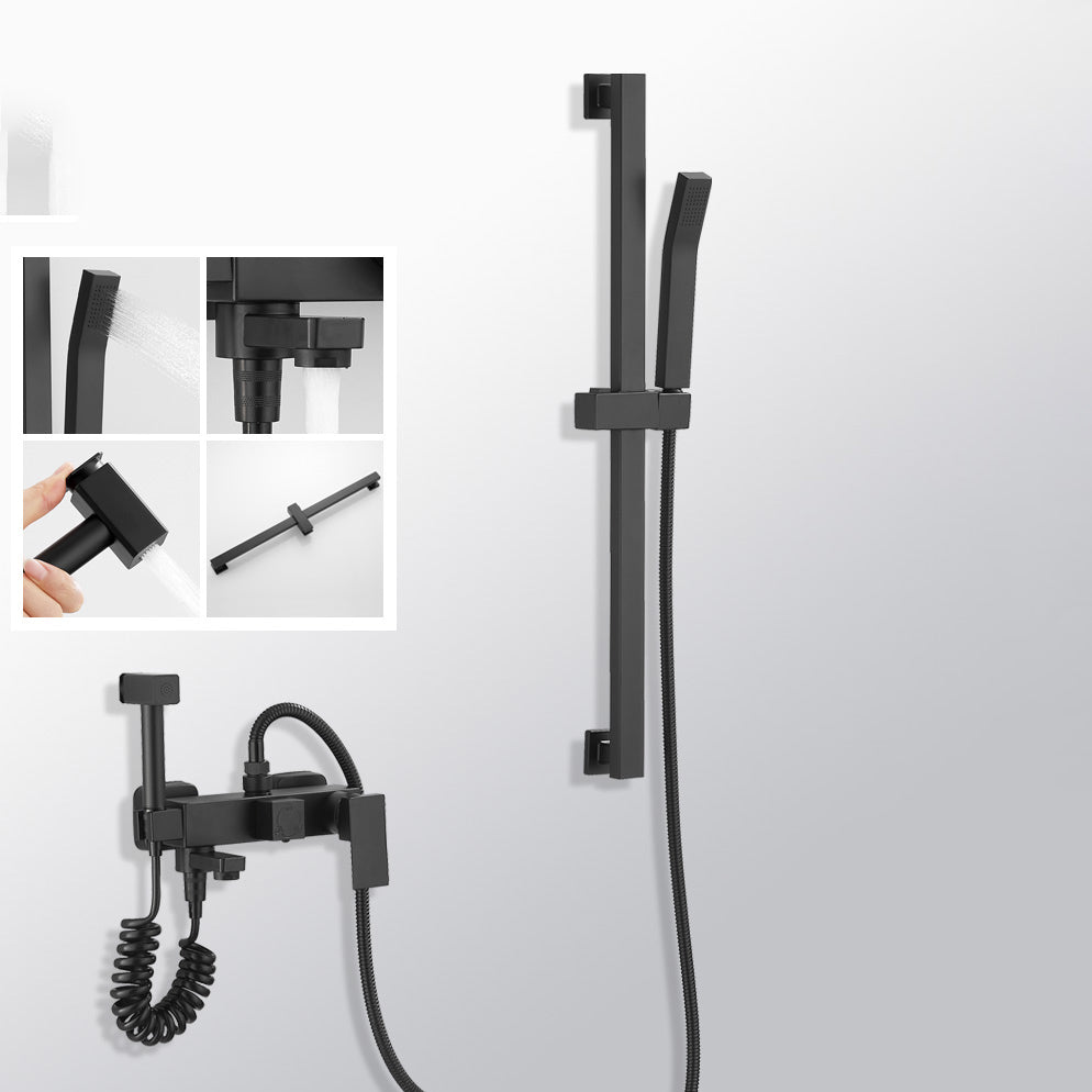 Black Wall-Mounted Shower Head Combo Modern Metal Shower System