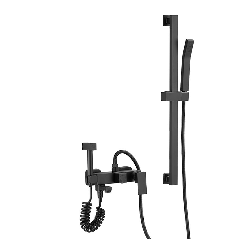 Black Wall-Mounted Shower Head Combo Modern Metal Shower System