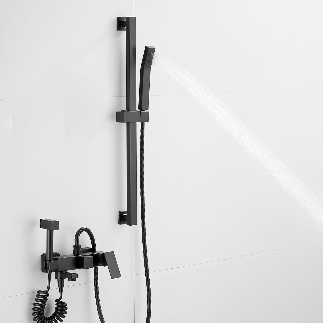 Black Wall-Mounted Shower Head Combo Modern Metal Shower System