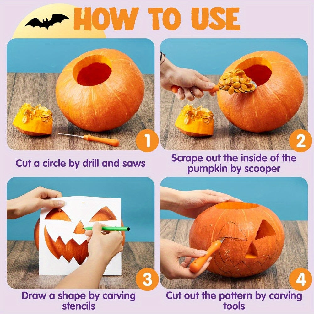 Halloween Pumpkin Carving Kit with Stencils | Easy Carved Pumpkins Reusable Tools
