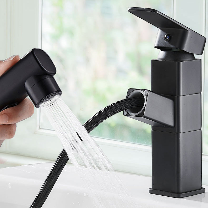 Bathroom faucet with pull-out lever handle Single hole basin mixer