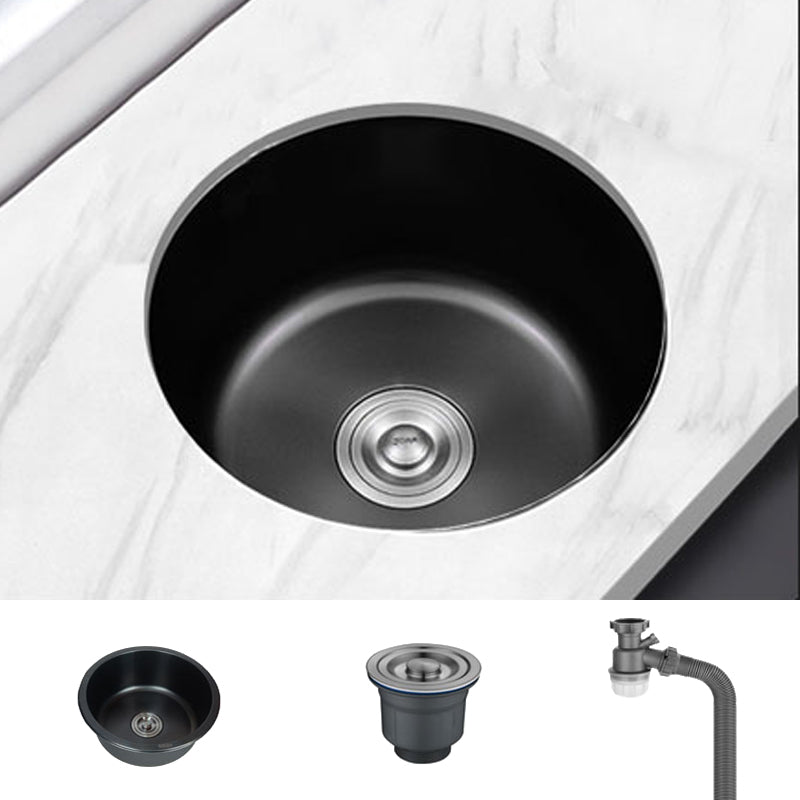 Stainless Steel Round Sink in Black Single Basin Undermount Sink with Basket Strainer