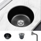 Stainless Steel Round Sink in Black Single Basin Undermount Sink with Basket Strainer