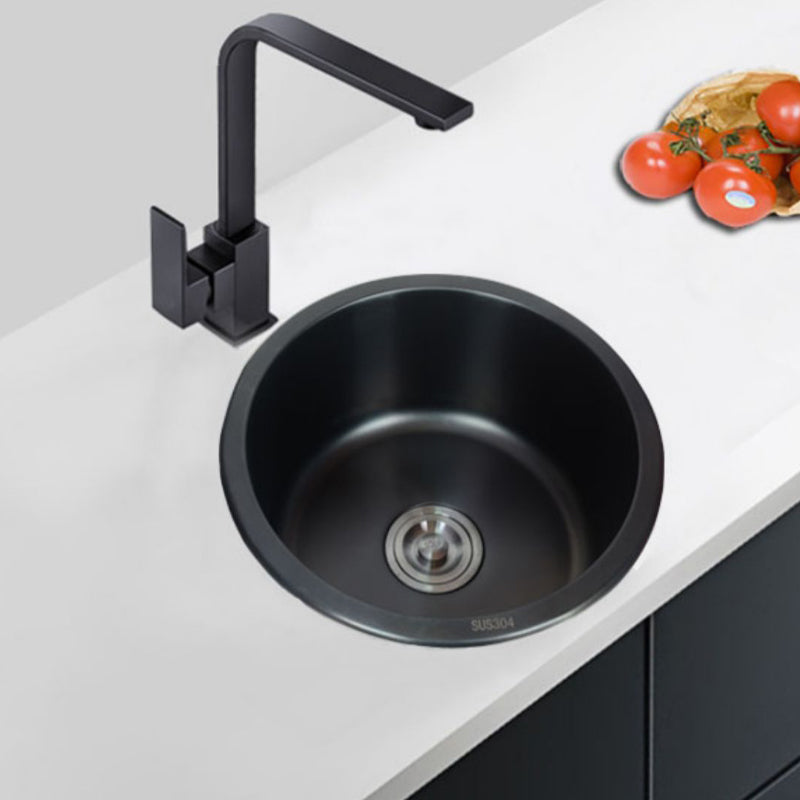Stainless Steel Round Sink in Black Single Basin Undermount Sink with Basket Strainer