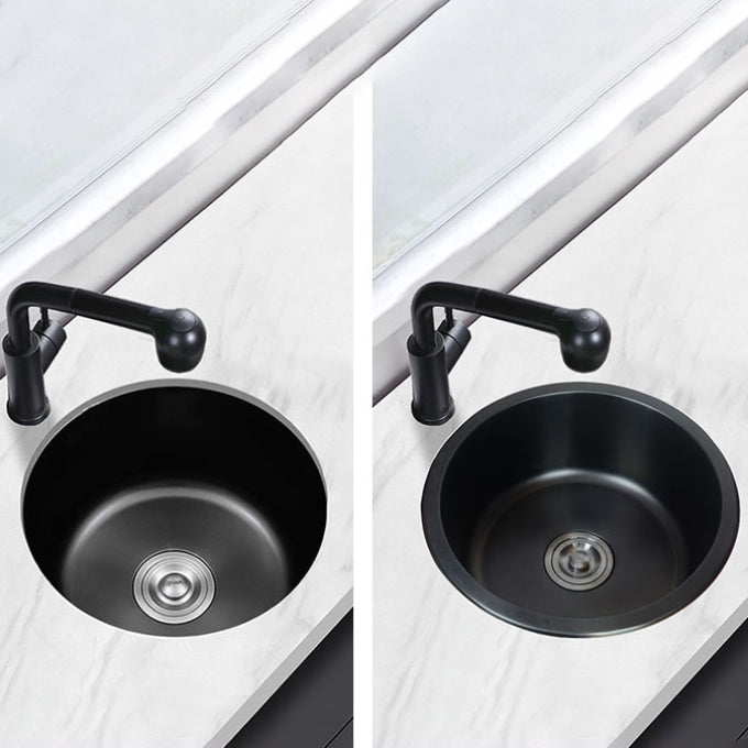 Stainless Steel Round Sink in Black Single Basin Undermount Sink with Basket Strainer