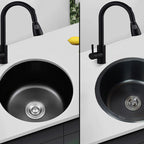 Stainless Steel Round Sink in Black Single Basin Undermount Sink with Basket Strainer