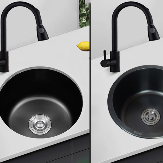 Stainless Steel Round Sink in Black Single Basin Undermount Sink with Basket Strainer