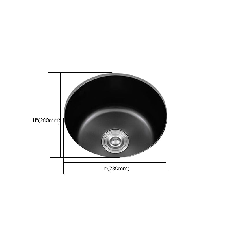 Stainless Steel Round Sink in Black Single Basin Undermount Sink with Basket Strainer