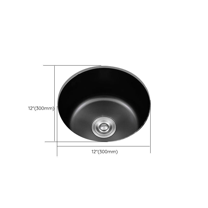 Stainless Steel Round Sink in Black Single Basin Undermount Sink with Basket Strainer