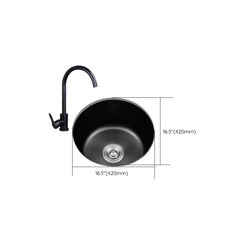 Stainless Steel Round Sink in Black Single Basin Undermount Sink with Basket Strainer