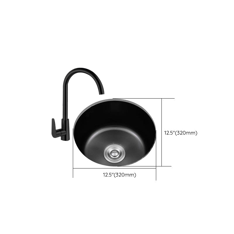 Stainless Steel Round Sink in Black Single Basin Undermount Sink with Basket Strainer