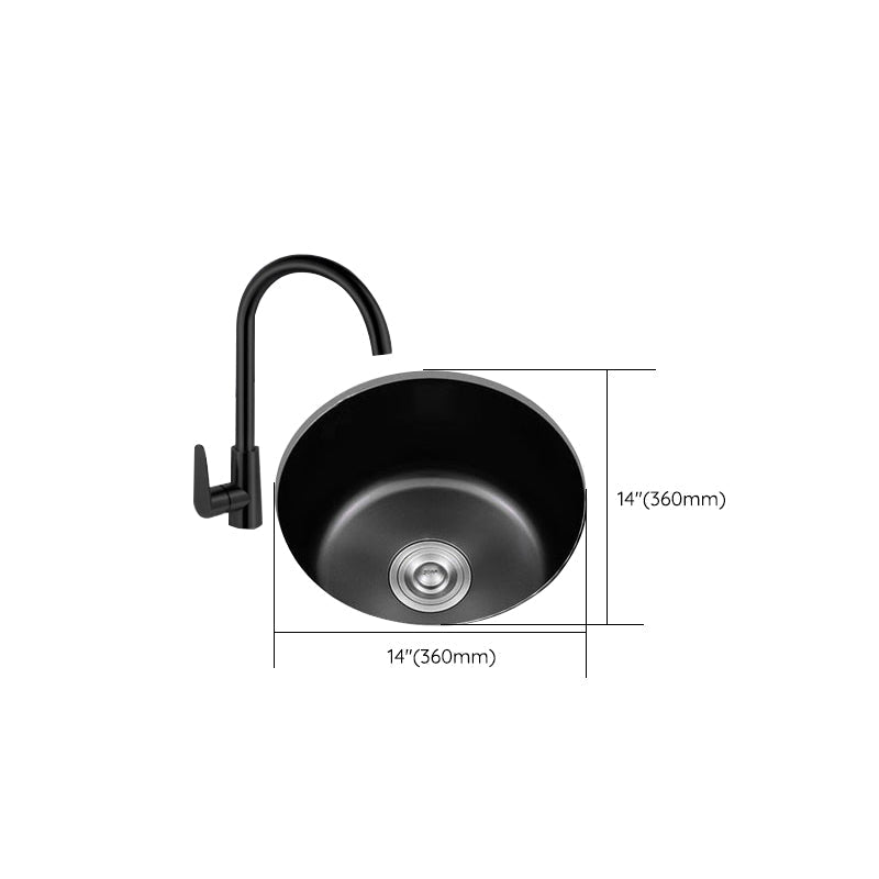 Stainless Steel Round Sink in Black Single Basin Undermount Sink with Basket Strainer