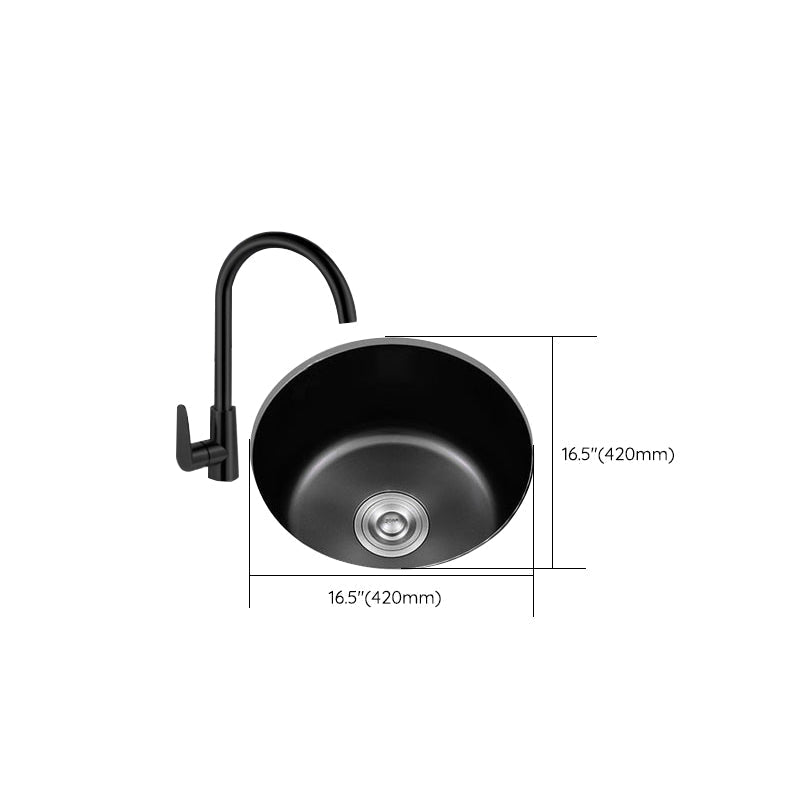 Stainless Steel Round Sink in Black Single Basin Undermount Sink with Basket Strainer