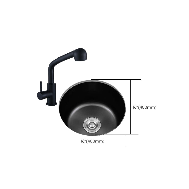Stainless Steel Round Sink in Black Single Basin Undermount Sink with Basket Strainer