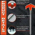 Tent Stakes with Drill Tip | Heavy-Duty Steel Screw-In Pegs | 16-Pack Camping Anchors 8"