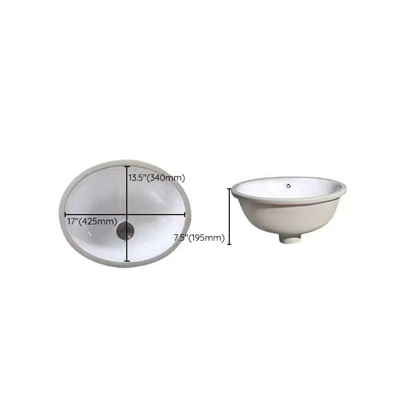 Modern Under-mount Sink Oval Porcelain with Pop-Up Drain Sink