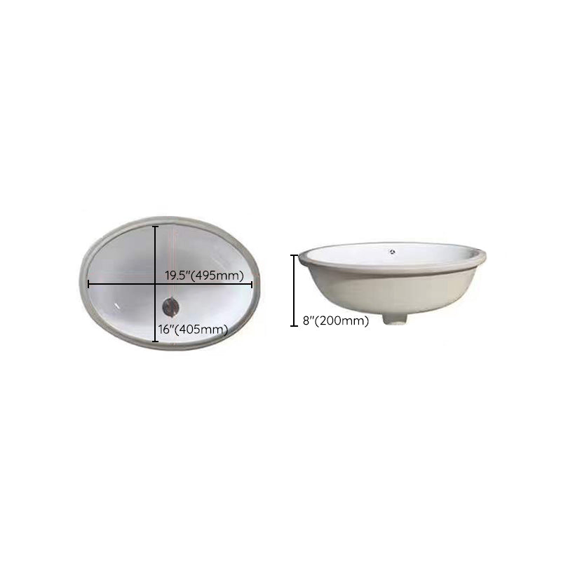 Modern Under-mount Sink Oval Porcelain with Pop-Up Drain Sink