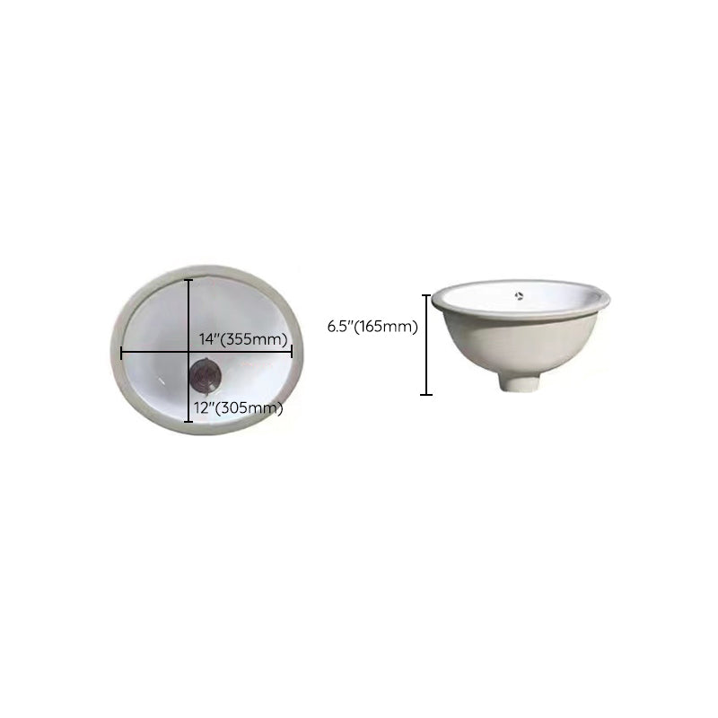 Modern Under-Mount Sink Oval Porcelain with Pop-Up Drain Sink
