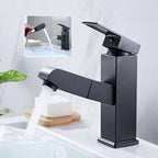 Contemporary Bath Faucet Brass Lever Handle Pull-Out Sink Faucet