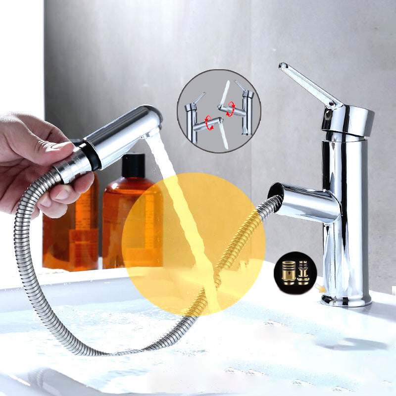 Contemporary Bath Faucet Brass Lever Handle Pull-Out Sink Faucet