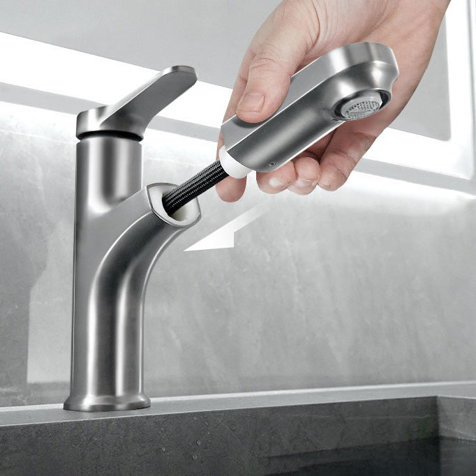 Contemporary Bath Faucet Brass Lever Handle Pull-Out Sink Faucet
