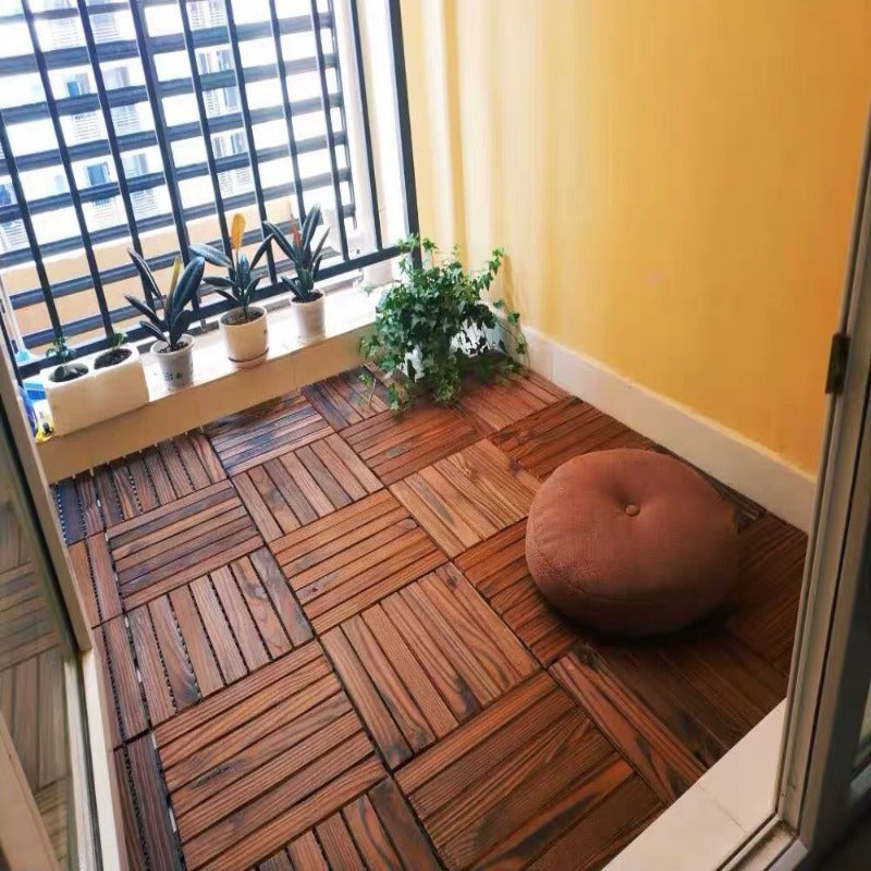 Farmhouse square tile floor brown pine wood for patio garden