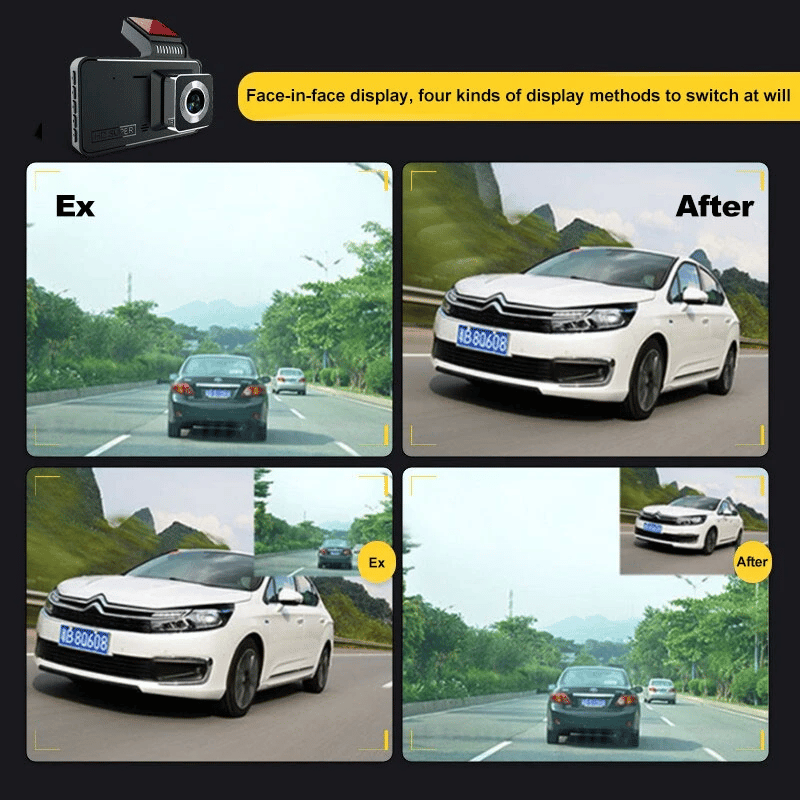 Dashcam with two lenses, 1080P HD and night vision - 170° wide angle