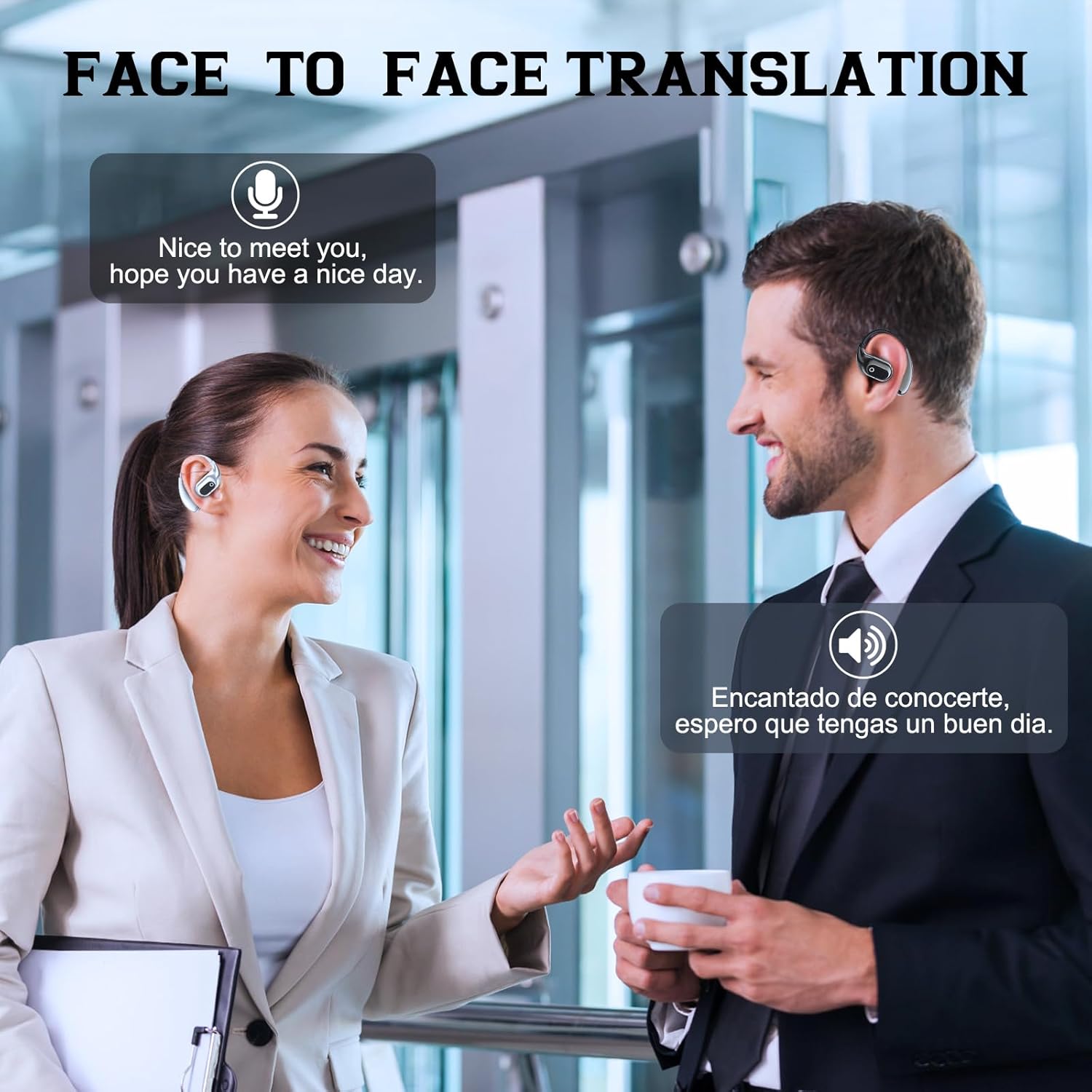 AI Smart Translator Earbuds with Bluetooth 5.3, Open-Ear Language Translation Headphones for Travel, Business, and Sports