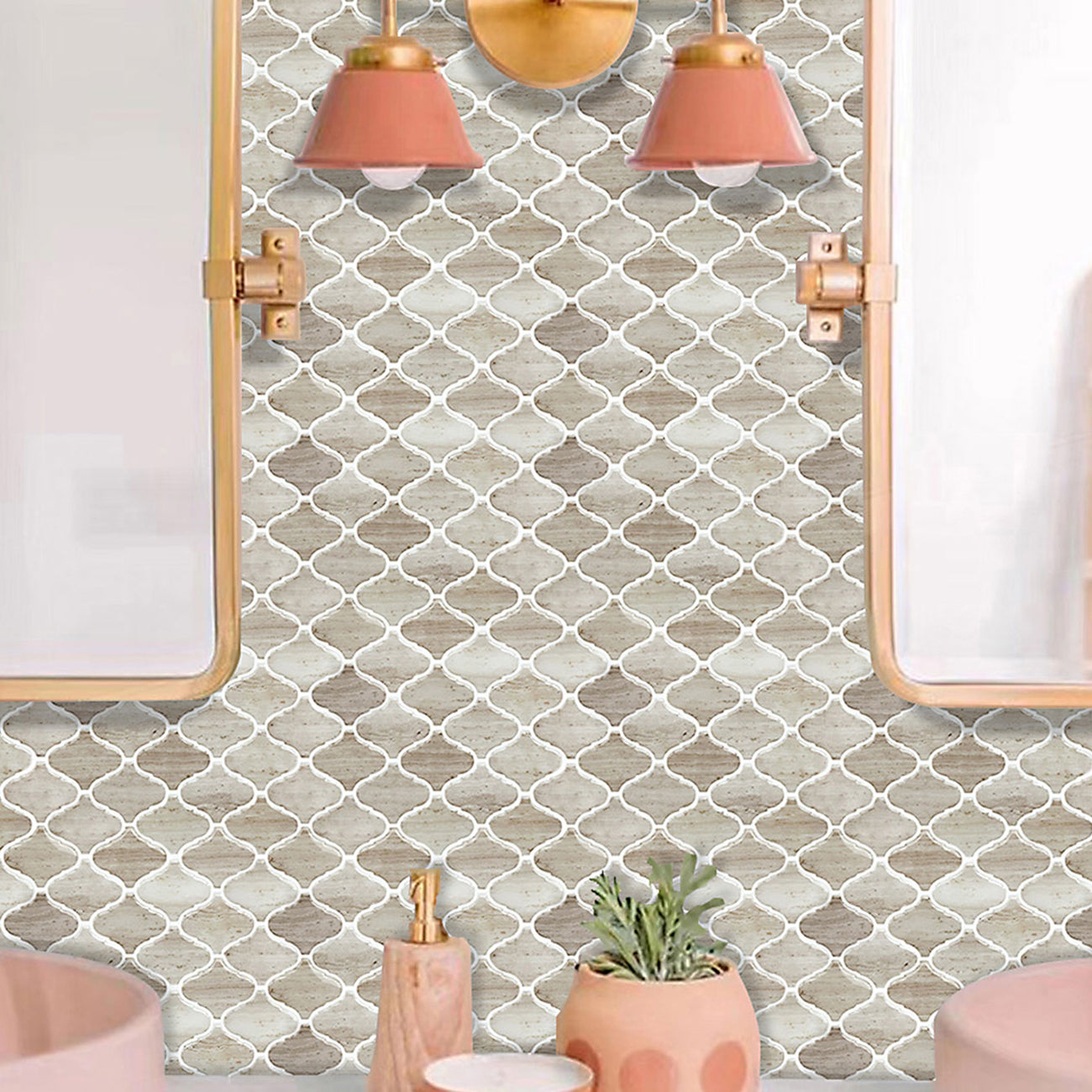 Square Peel & Stick Mosaic Tiles Plastic Arabesque Peel and Stick Wall Tile