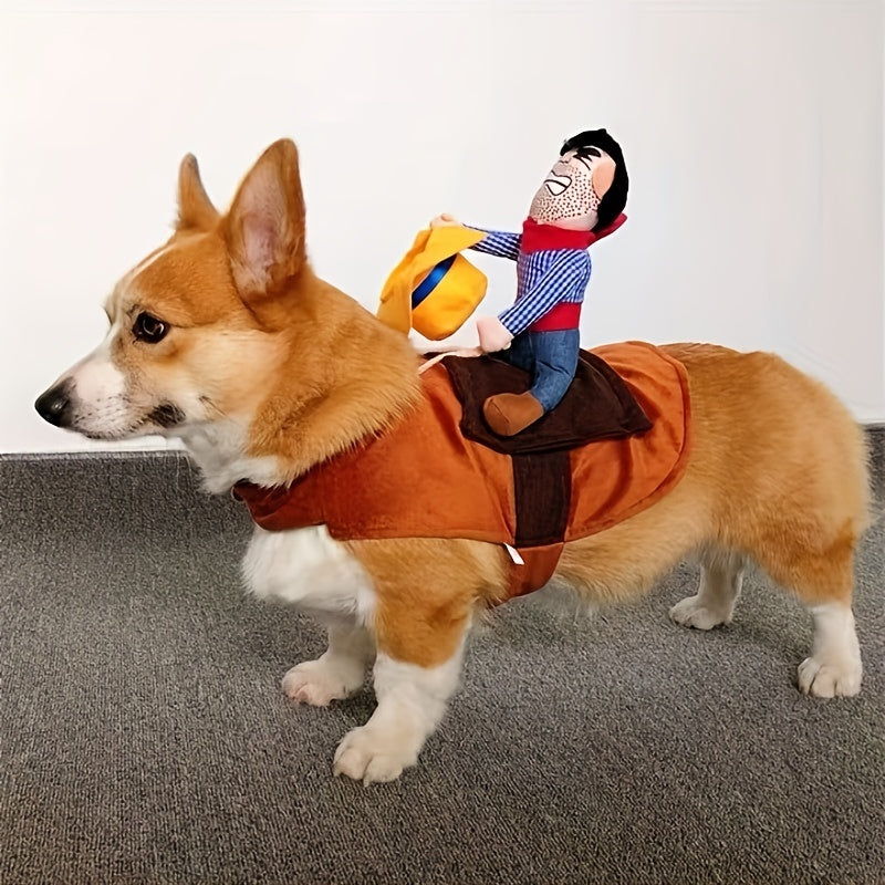 Funny Rider Dog Halloween Costume | Plush Saddle Outfit