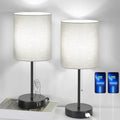 Table lamp set of 2 with USB charging ports, gray bedside lamps with AC outlet, bedside lamps with pull switch, minimalist modern desk lamps with fabric shade for living room bedroom office