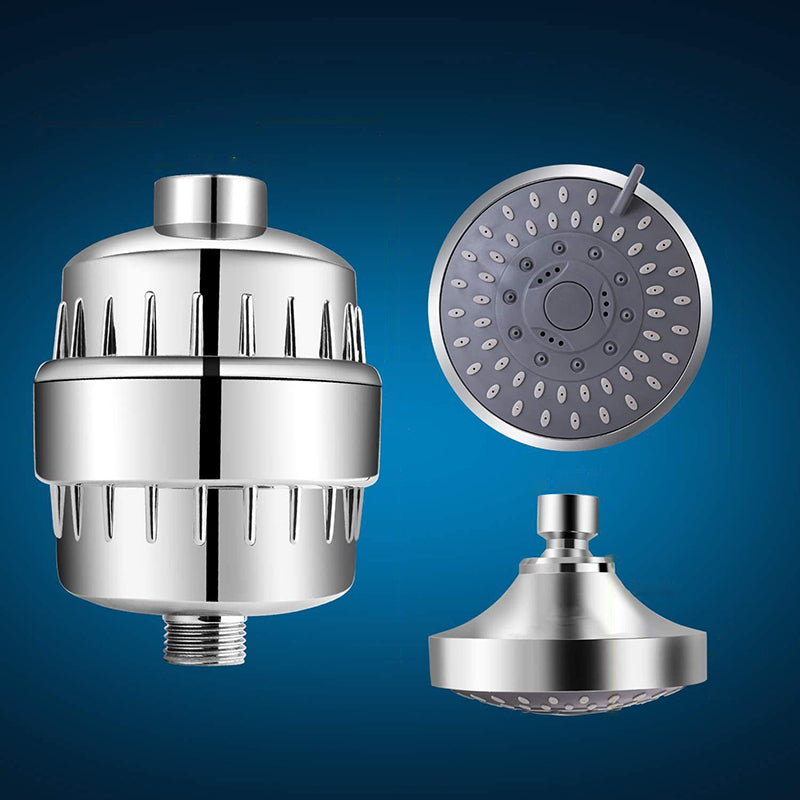 5 Sprays Shower Head Wall Mounted Silver Round Fixed Shower Head