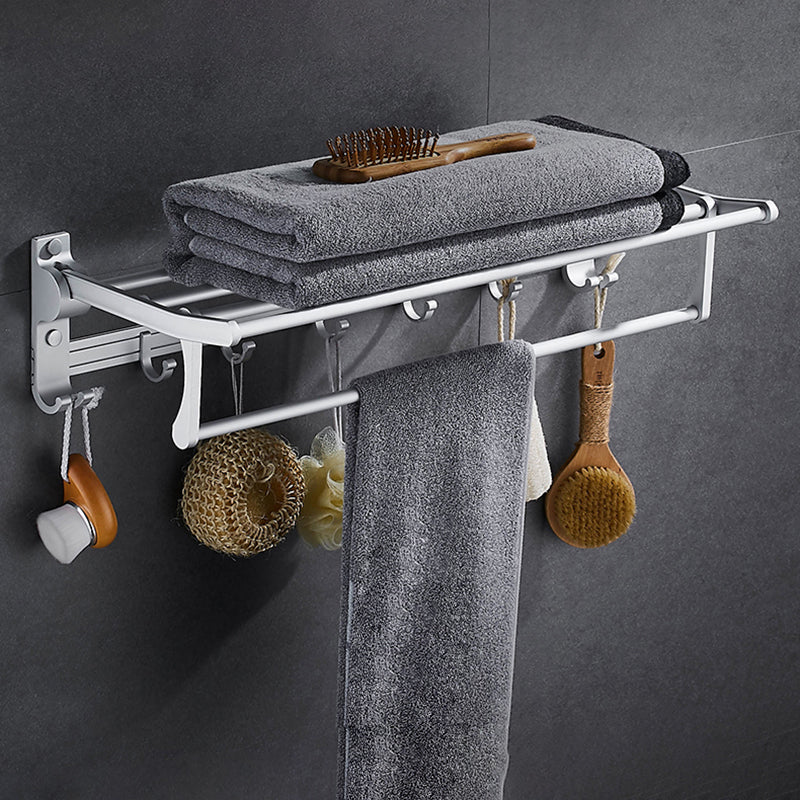 Contemporary silver metal bathroom accessory set with towel holder