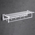 Contemporary silver metal bathroom accessory set with towel holder