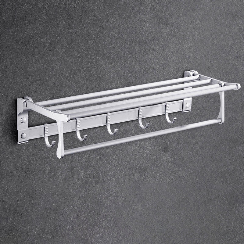 Contemporary silver metal bathroom accessory set with towel holder