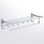 Contemporary silver metal bathroom accessory set with towel holder