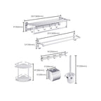 Contemporary silver metal bathroom accessory set with towel holder