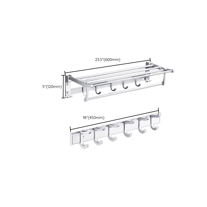 Contemporary silver metal bathroom accessory set with towel holder