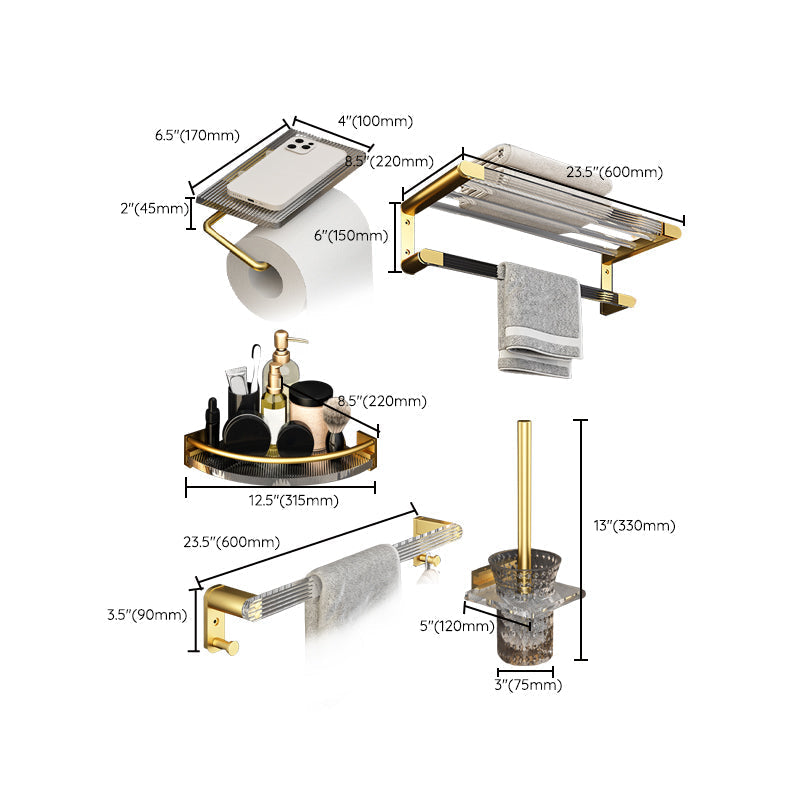6-piece bathroom accessory set made of gold-colored metal bathroom hardware set