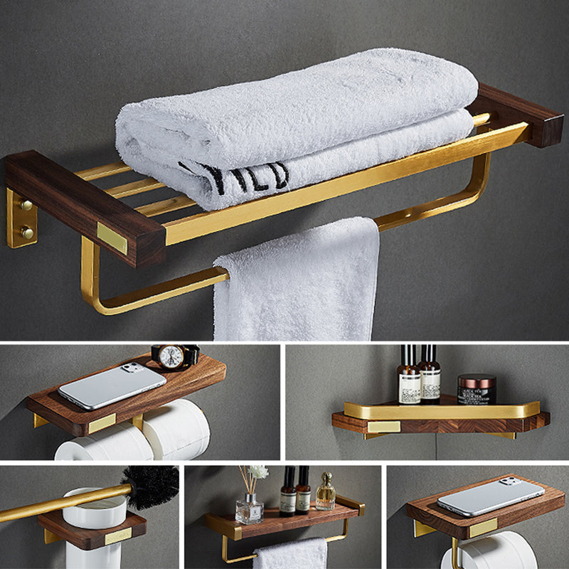 6-piece walnut bathroom accessory set metal gold bath hardware set