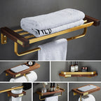 6-piece walnut bathroom accessory set metal gold bath hardware set