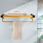 6-piece walnut bathroom accessory set metal gold bath hardware set