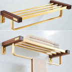 6-piece walnut bathroom accessory set metal gold bath hardware set