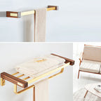 6-piece walnut bathroom accessory set metal gold bath hardware set