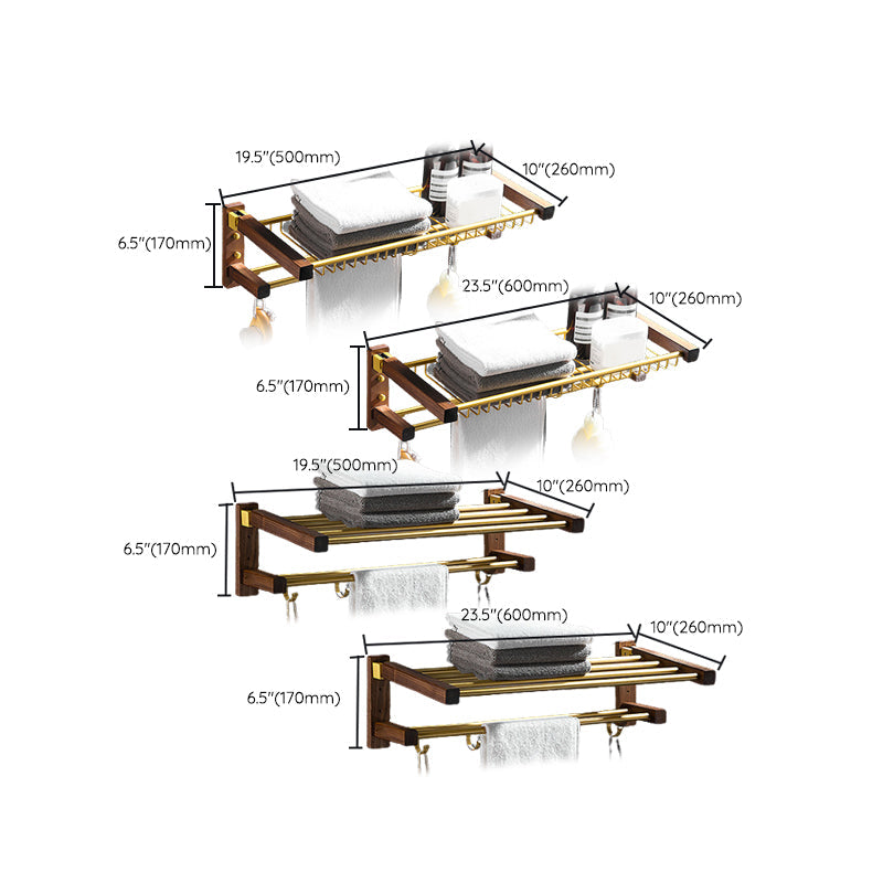 6-piece walnut bathroom accessory set metal gold bath hardware set