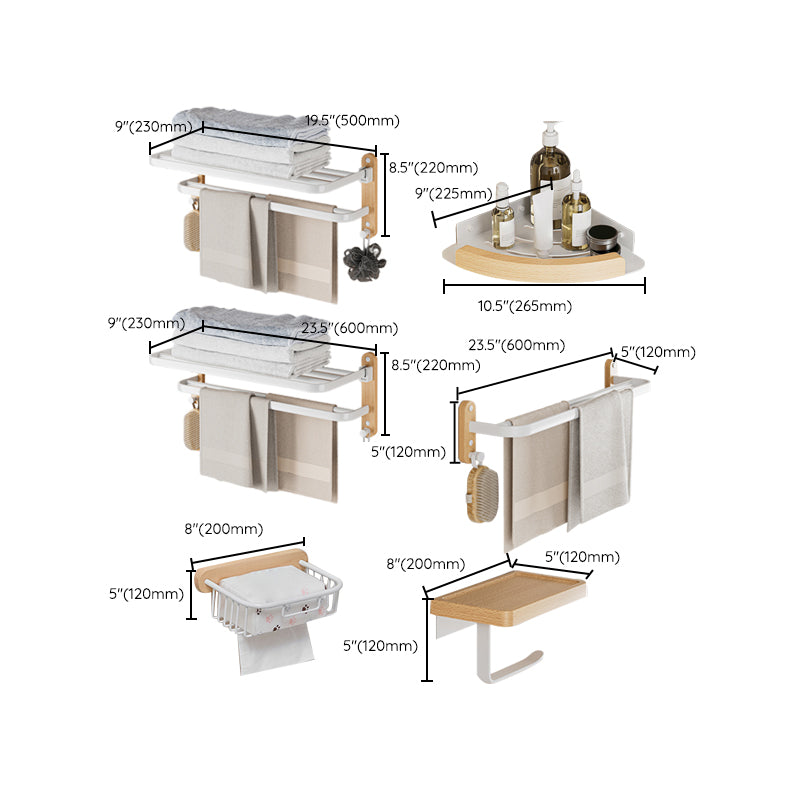 White Metal and Solid Wood Bathroom Accessories Hardware Set