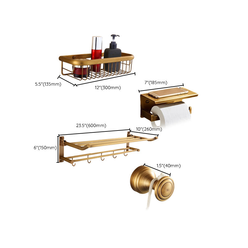 4-piece traditional bathroom accessory set Gold Brass bathroom accessory hardware set